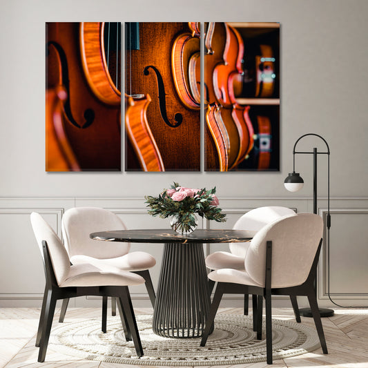 Various Wooden Classic Violins Musical Instrument Music Wall Panels Artesty 3 panels 36" x 24" 