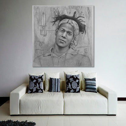 BASQUIAT PORTRAIT Jean Michel Basquiat Black And White - S Celebs Canvas Print Artesty   