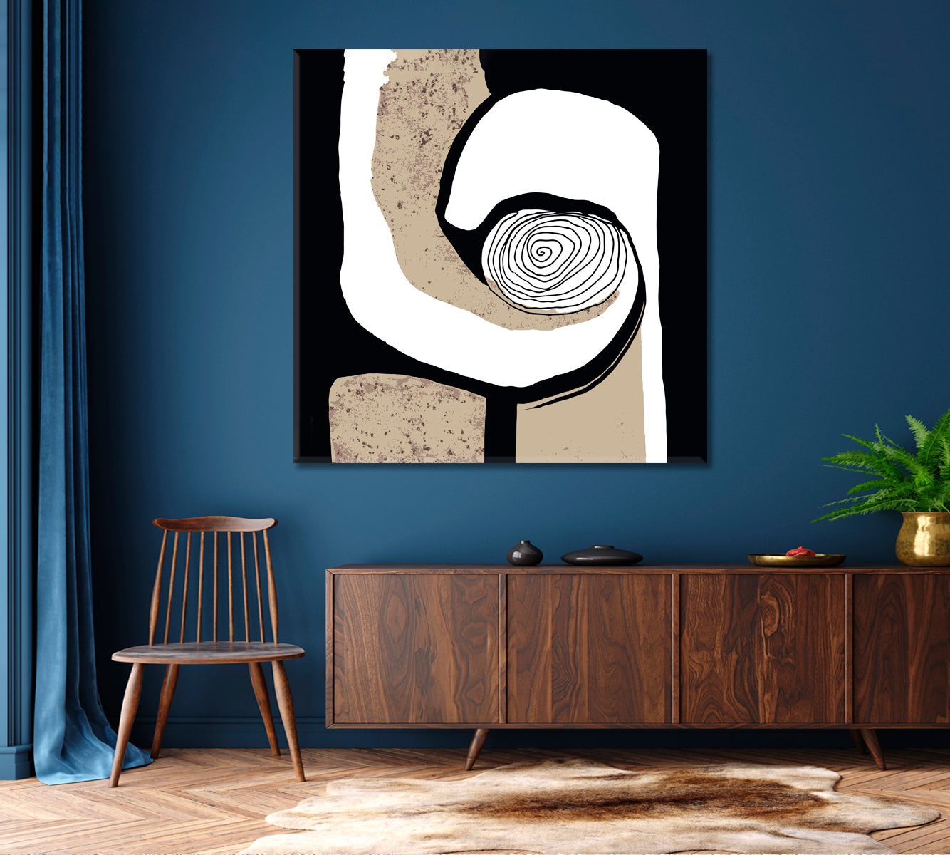 SPIRAL Beige White Black Tones Abstract Modern Minimalism Abstract Art Print Artesty   