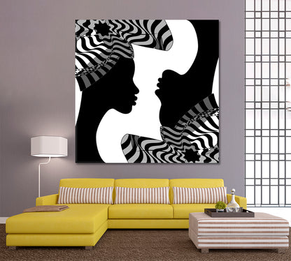 Black Women Striped Turban Abstract Poster Black and White Wall Art Print Artesty   