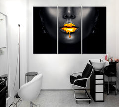 Golden Lips On Black Skin Make-up Beautiful Model Lip Gloss Dripping Beauty Salon Artwork Prints Artesty   
