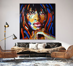 ABSTRACT REALISM Expressionism Colorful Woman Face Grunge Style | Square People Portrait Wall Hangings Artesty   