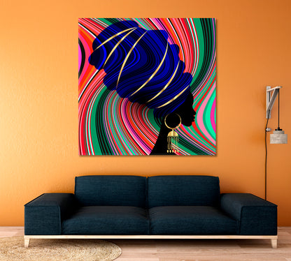 Trendy Twisted Lines Bright Indigo Fuchsia Mint Color Mix African Woman African Style Canvas Print Artesty   