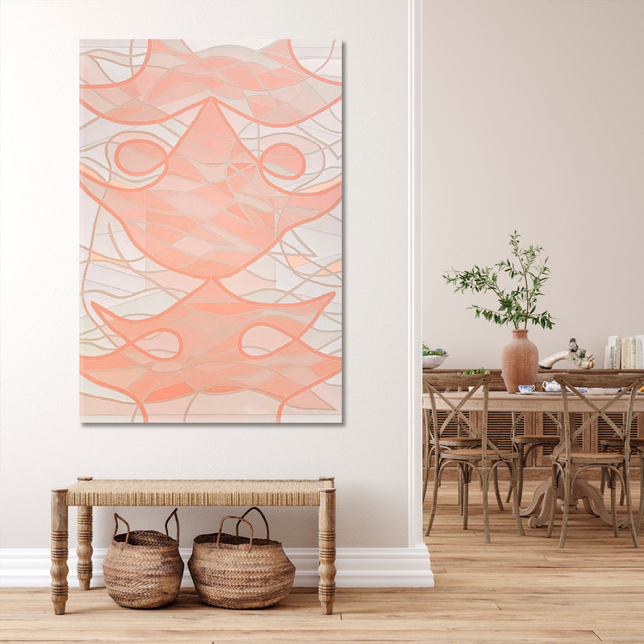 SOFT TENDER CORAL PASTEL Tangle of Lines Forms Color Fields Abstract Art Print Artesty   