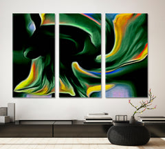 VIBRANT Green and Yellow Abstract Fractal Psychedelic Shape Abstract Art Print Artesty 3 panels 36" x 24" 