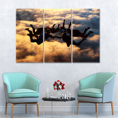 Sunset Skydiving Skyscape Canvas Artesty 3 panels 36" x 24" 