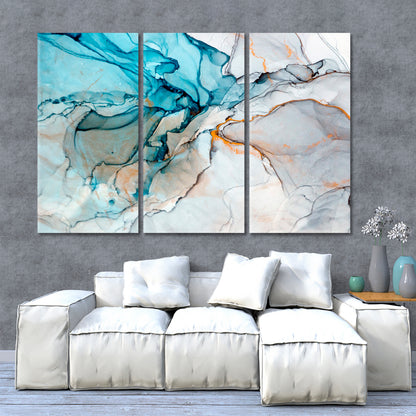 Translucent Marble Blue Gray Oriental Ink Painting Fluid Art, Oriental Marbling Canvas Print Artesty   