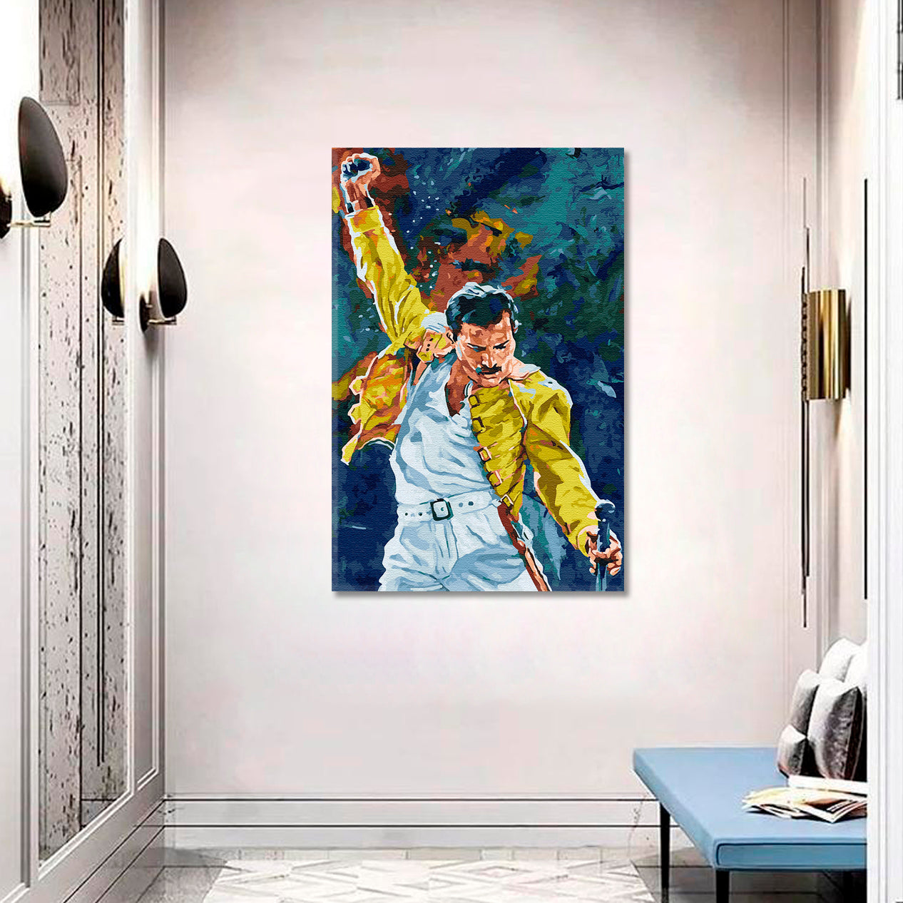 QUEEN Freddie Mercury Portrait Fine Art - Vertical 1 panel Celebs Canvas Print Artesty   