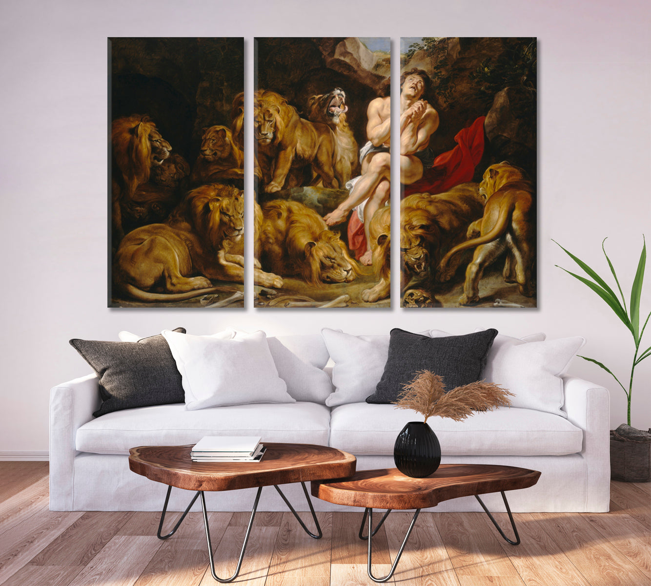 DANIEL in the LION'S DEN  Fine Art Flemish Painting Reproduction Sir Peter Paul Rubens Fine Art Artesty 3 panels 36" x 24" 