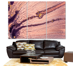 POWDERY PINK CANDY Coral Gold Hues Fashion-rich Marble Pattern Fluid Art, Oriental Marbling Canvas Print Artesty 3 panels 36" x 24" 
