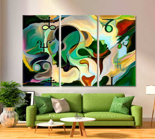 Thoughts.  Human Sacred Symbols and Color Patterns Abstract Art Print Artesty 3 panels 36" x 24" 