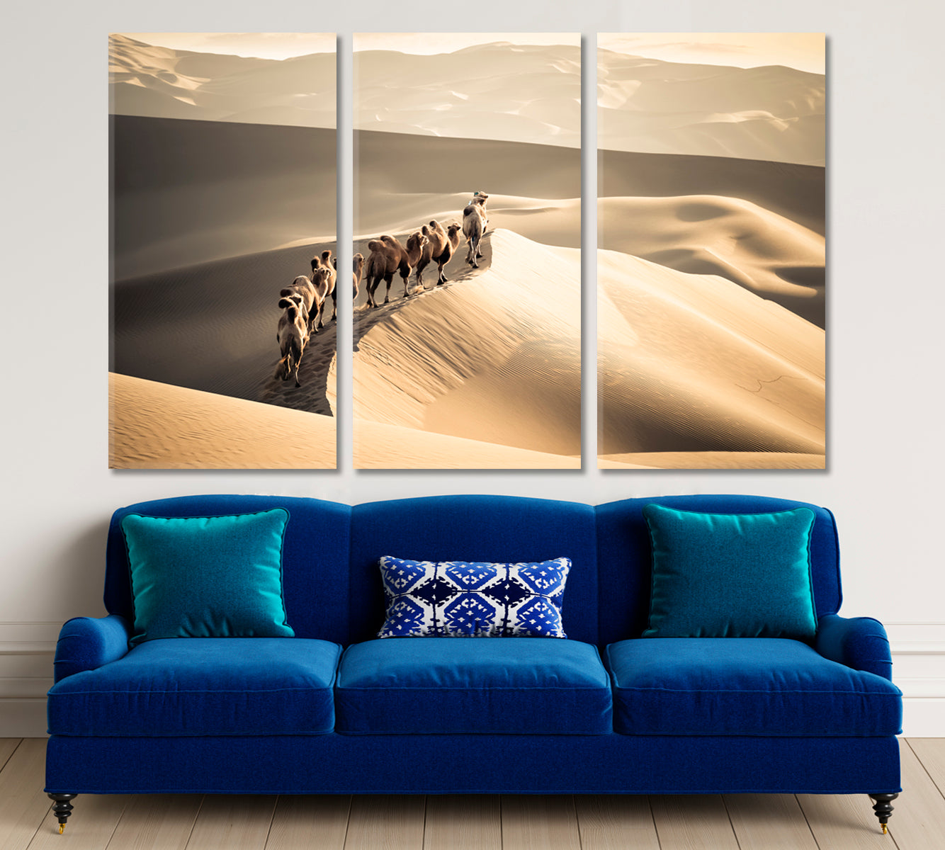 CAMELS Sand Dunes Desert Landscape Scenery Landscape Fine Art Print Artesty 3 panels 36" x 24" 