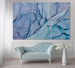 Beautiful Abstract Ink Pattern Blue Translucent Marble Veins Fluid Art, Oriental Marbling Canvas Print Artesty 3 panels 36" x 24" 