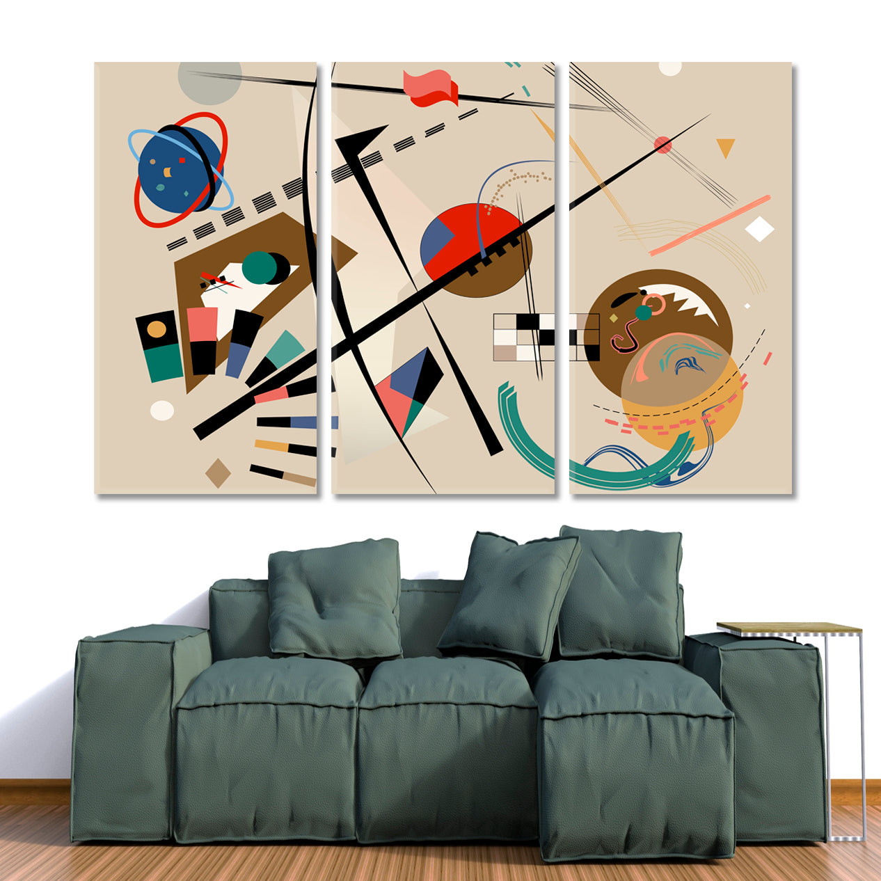 Geometric Curved Shapes Expressionism Abstract Style Contemporary Art Artesty 3 panels 36" x 24" 