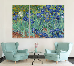 IRISES Inspired by Nature Vincent Van Gogh Style Fine Art Artesty 3 panels 36" x 24" 