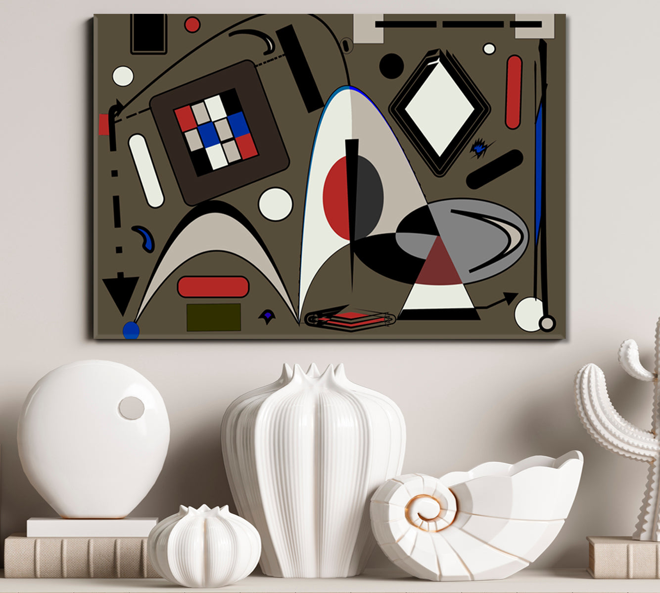 KANDINSKY WORLD Fancy Curved Geometric Shapes Red Brown Tones Abstract Art Print Artesty   