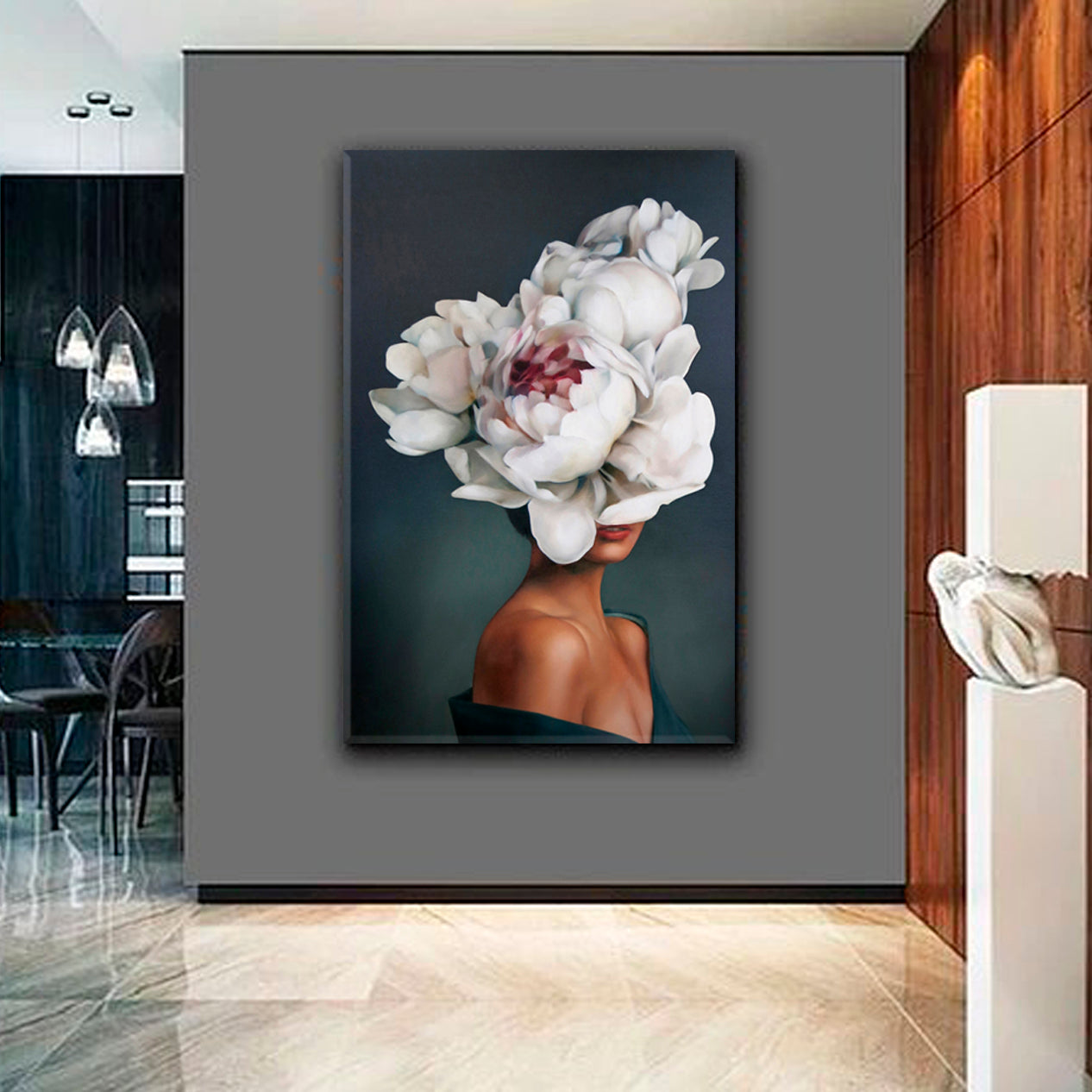 LADY FLOWERS Beautiful Woman Unity with Nature  Fine Art -  Vertical Fine Art Artesty   