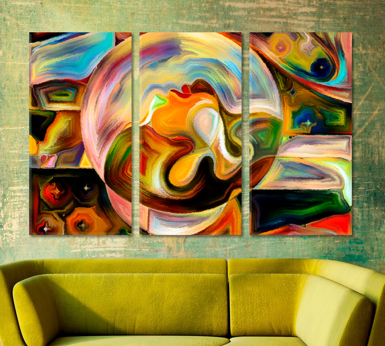 Harmony Microcosm and Macrocosm Colorful Patterns Consciousness Art Artesty 3 panels 36" x 24" 
