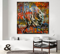 ABSTRACT Expressionism Colorful Woman Face Grunge Banksy Style | Square Contemporary Art Artesty   