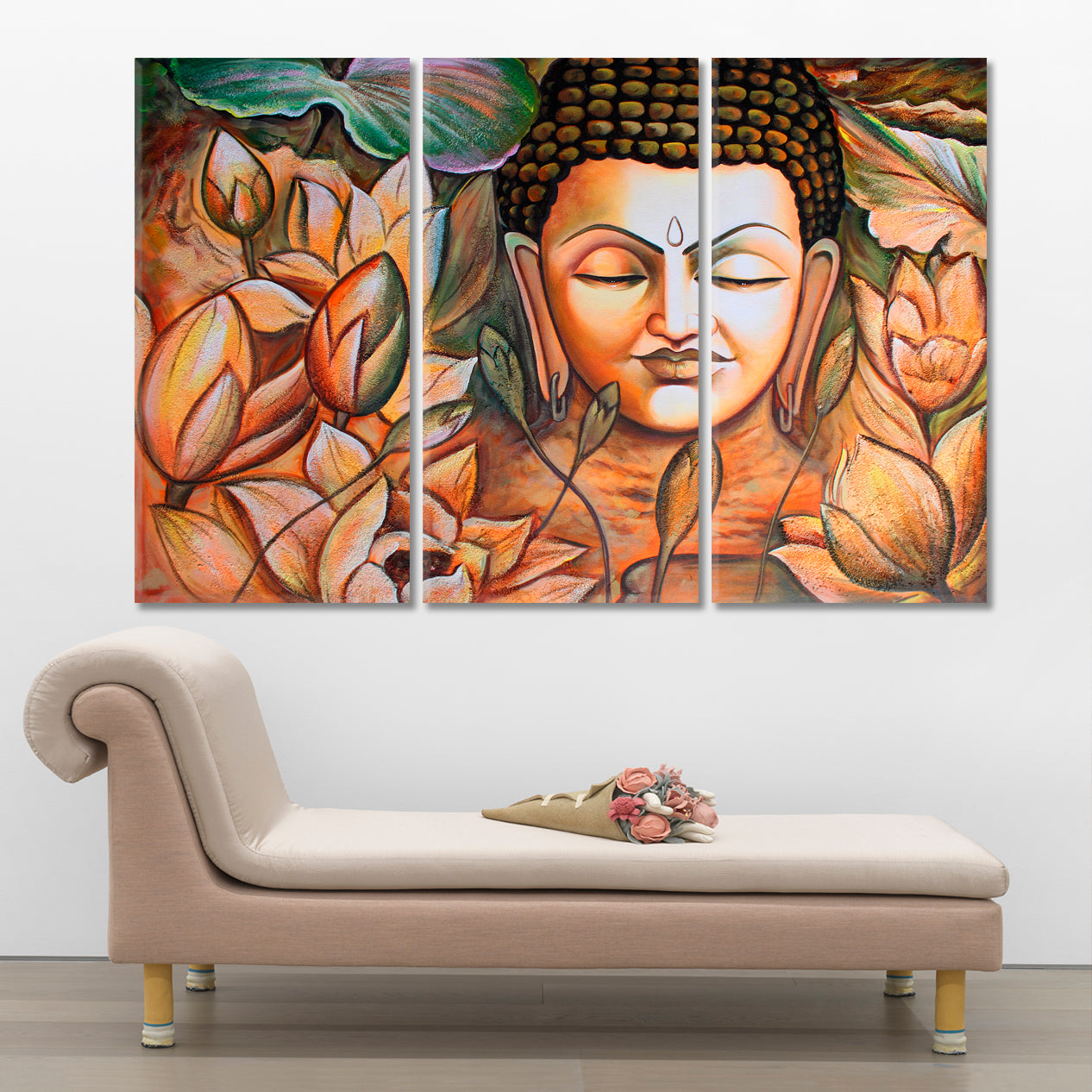 Lord Buddha Spiritual Poster Religious Modern Art Artesty 3 panels 36" x 24" 