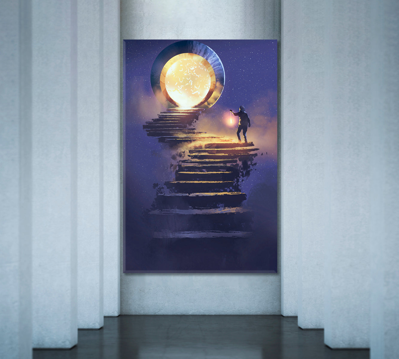 SURREAL The Skyward Journey Fantasy Light Man Lantern Staircase Fantastic Door - Vertical Surreal Fantasy Large Art Print Décor Artesty   