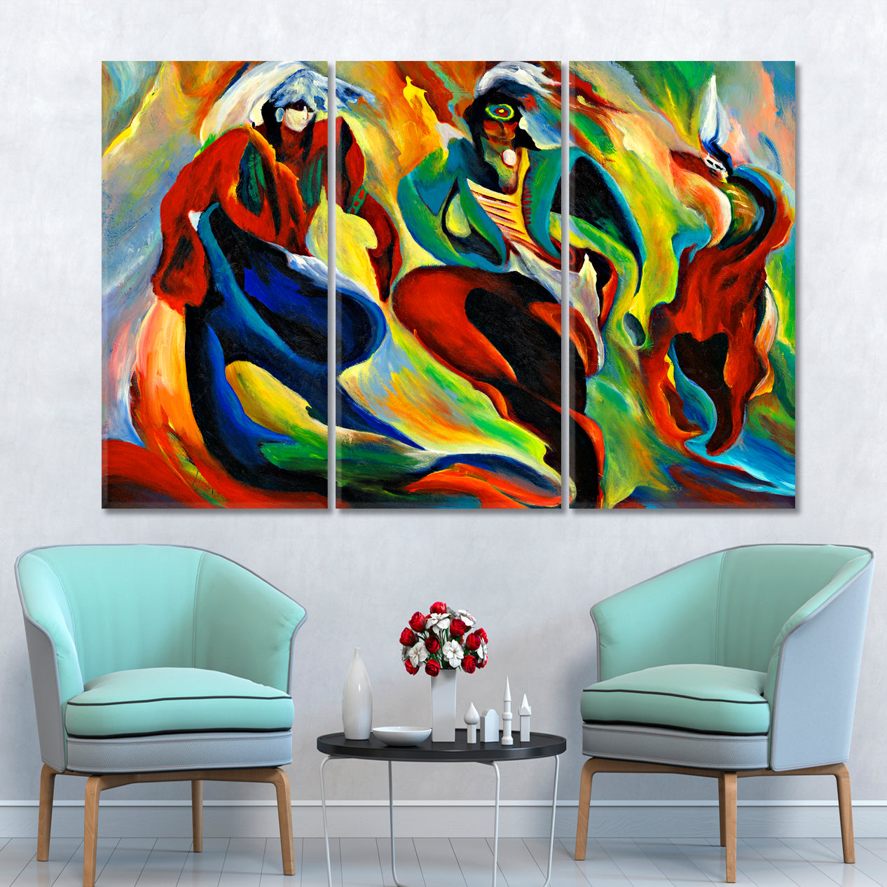 REVERENCE Abstract Impressionism Native American Painting Abstract Art Print Artesty 3 panels 36" x 24" 