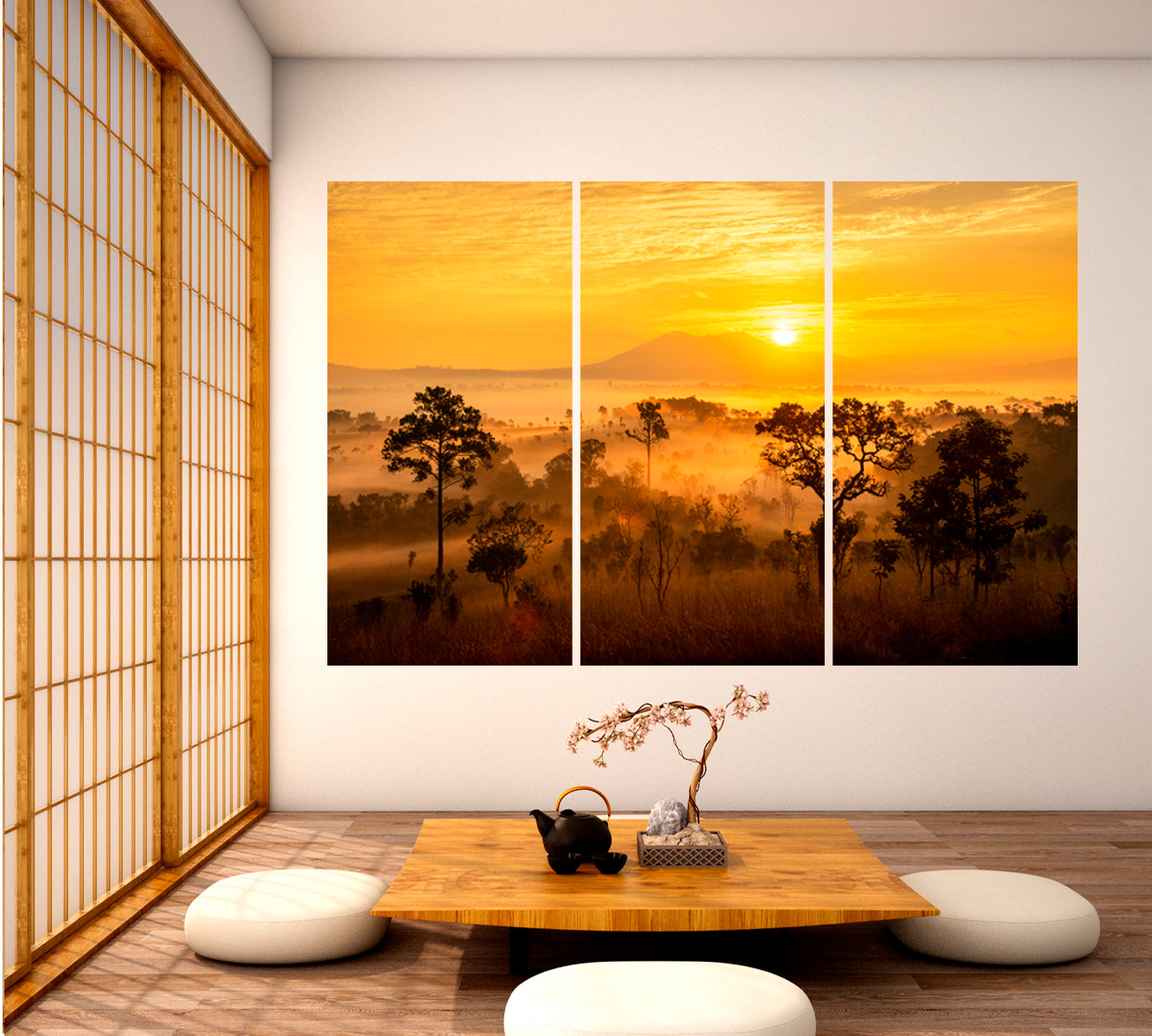 Beautiful Landscape Forest Pine Tree Misty Mountain National Park Scenery Landscape Fine Art Print Artesty 3 panels 36" x 24" 