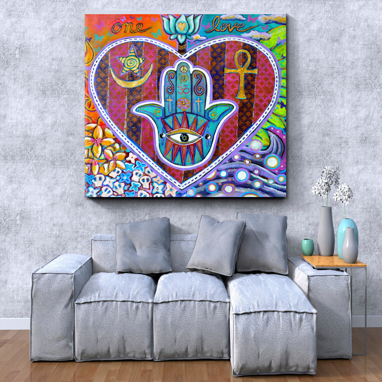 HAMSA HAND Psychedelic Trippy Sacred Modern Religious Symbol Religious Modern Art Artesty   