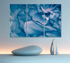 Luxury Modern Style Blue Marble Abstract Fluid Art, Oriental Marbling Canvas Print Artesty 3 panels 36" x 24" 
