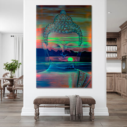 Buddha Face Meditation Beautiful Landscape Religious Modern Art Artesty   