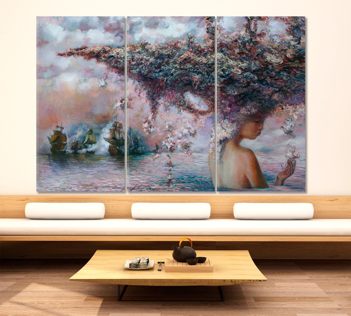 TREASURE ISLAND Fantasy Hairstyle Canvas Print Surreal Fantasy Large Art Print Décor Artesty 3 panels 36" x 24" 