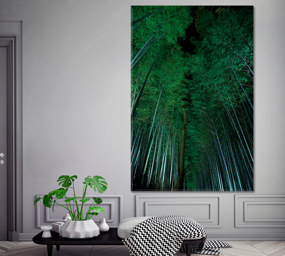 Bamboo Grove in Kyoto Exotic Forest Trees Canvas Print - Vertical Floral & Botanical Split Art Artesty 1 Panel 16"x24" 