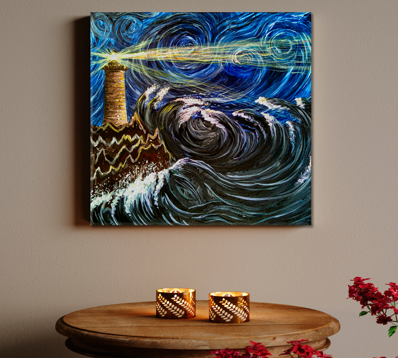 Lighthouse in Sea Storm Vibrant Impressionism Fine Art Artesty   