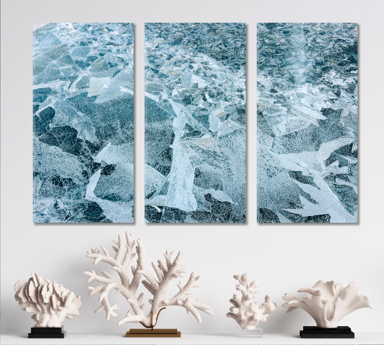 FROZEN LAKE Abstract Ice Crack Artwork Abstract Art Print Artesty 3 panels 36" x 24" 