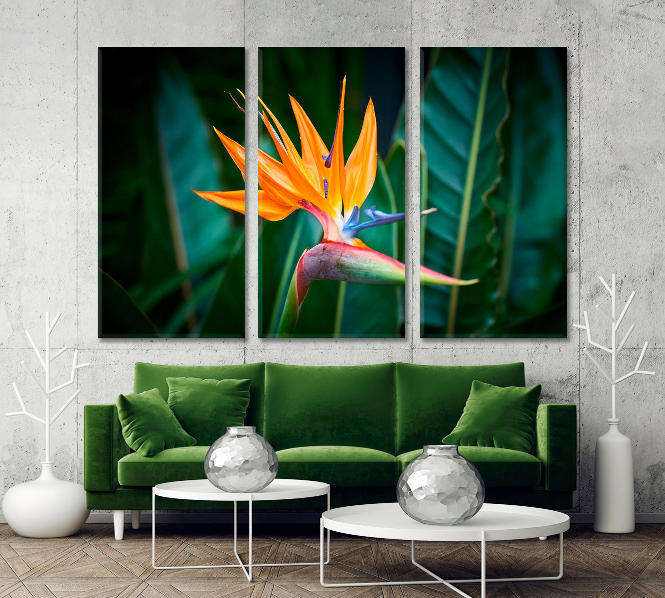 Beautiful Bird of Paradise Flower Art Floral & Botanical Split Art Artesty 3 panels 36" x 24" 