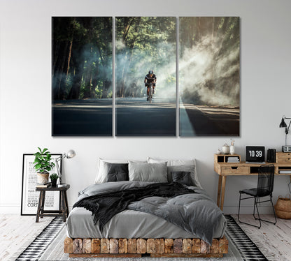 MORNING Cyclist Riding Bike Scenery Landscape Fine Art Print Artesty 3 panels 36" x 24" 