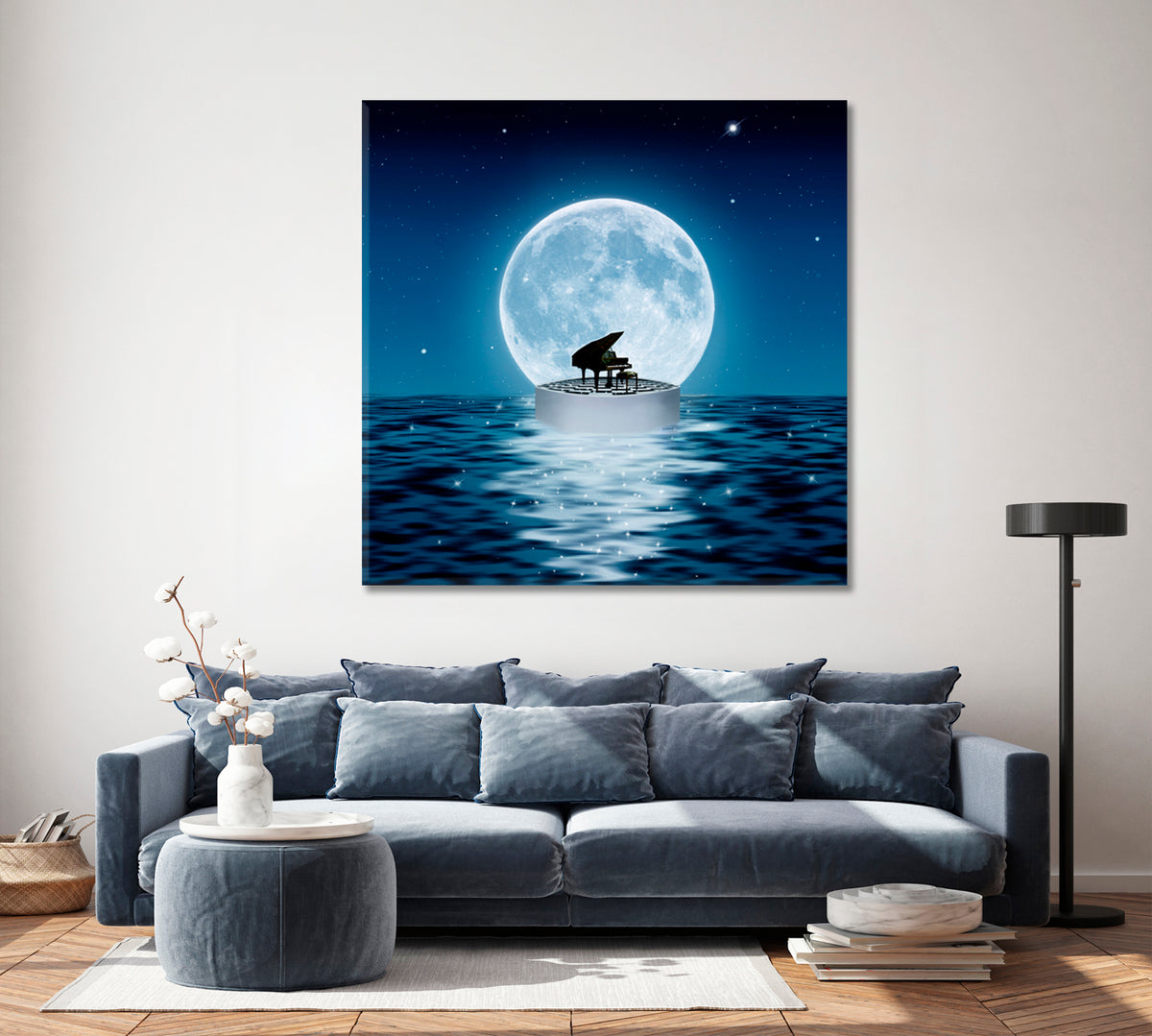 OCEAN AT NIGHT Piano Floating Surreal Fantasy Large Art Print Décor Artesty 1 Panel 12"x12" 