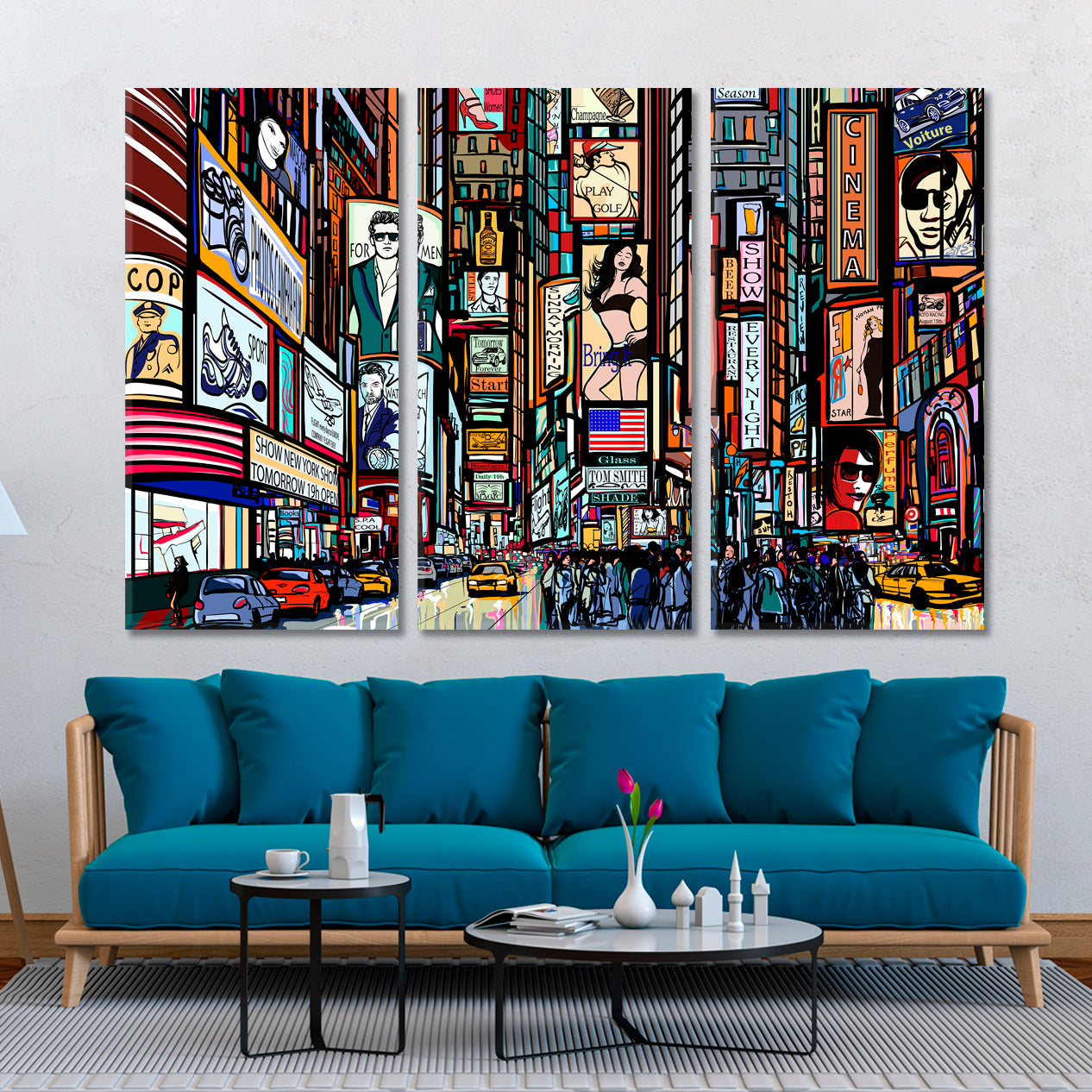 URBAN New York City Street Time Square Abstract Modern Style Abstract Art Print Artesty 3 panels 36" x 24" 