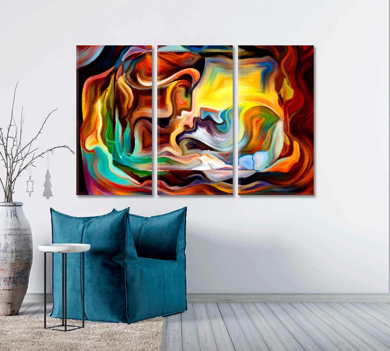 Human Love Nature Abstract Contemporary Consciousness Art Artesty 3 panels 36" x 24" 