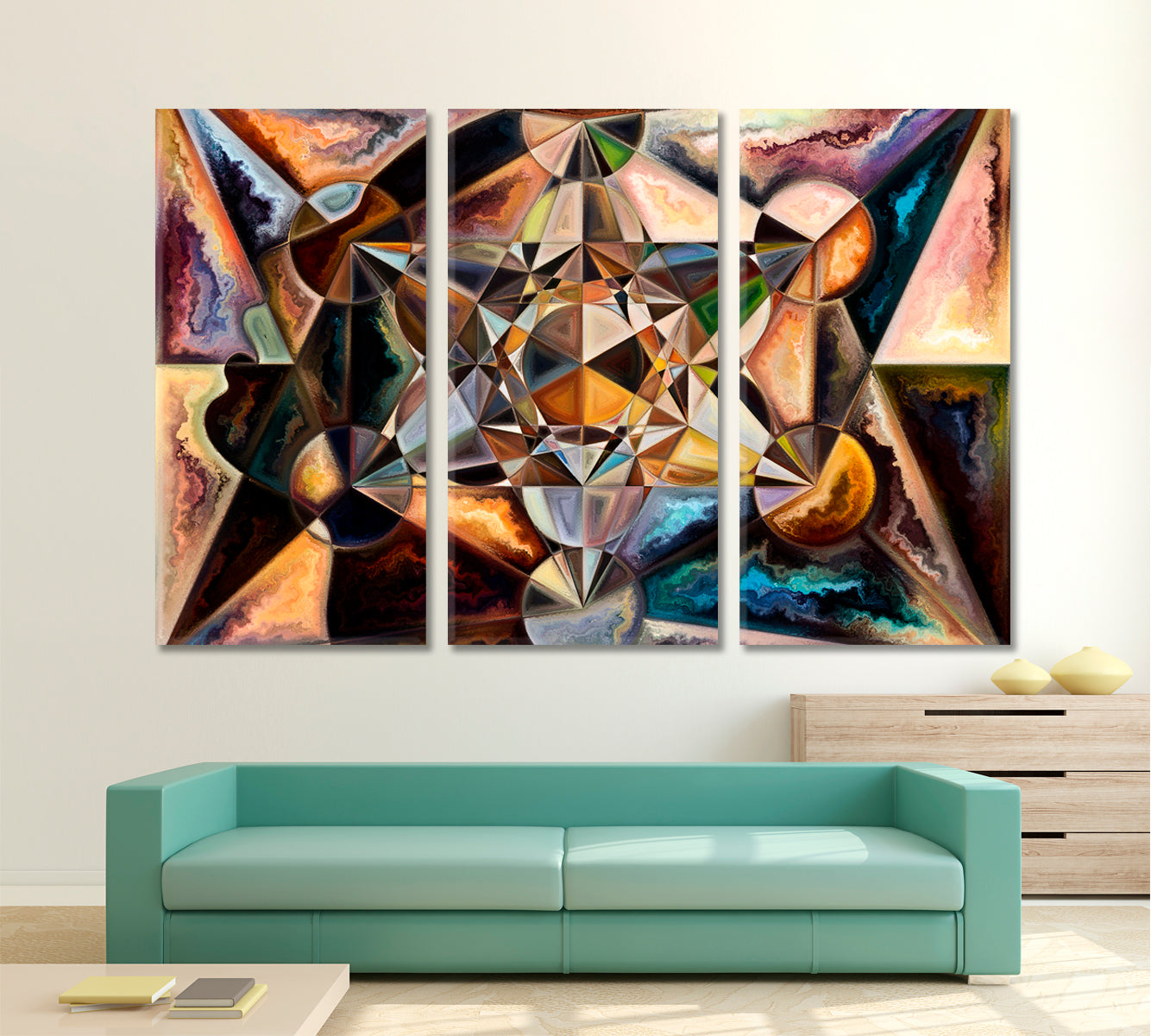 ABSTRACT GEOMETRIC FORMS Eye Catching Patterns Abstract Art Print Artesty 3 panels 36" x 24" 