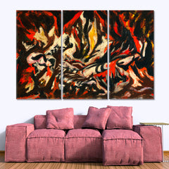 FLAME Modern Jackson Pollock Style Fine Art Artesty 3 panels 36" x 24" 