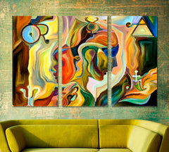 Soul Mate Colorful Patterns Consciousness Art Artesty 3 panels 36" x 24" 