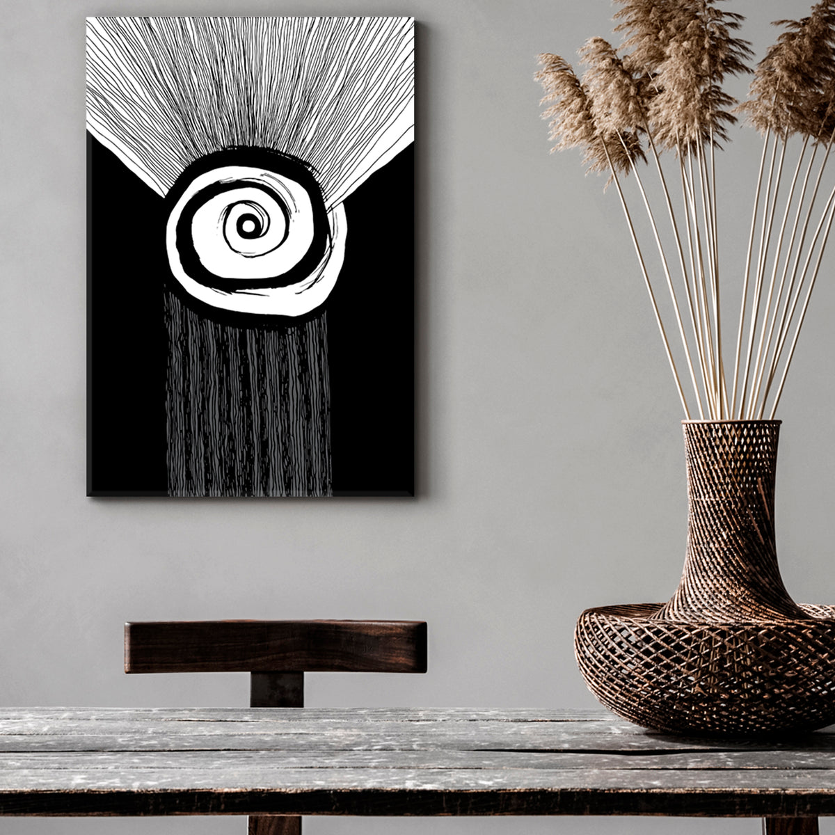 Simple Abstract Swirls Lines Black White Painting Abstract Art Print Artesty 1 Panel 16"x24" 