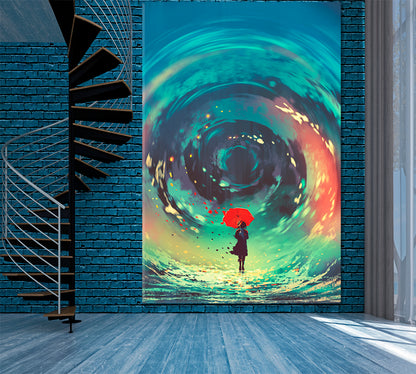 IMAGINATION Surreal Whirlpool Girl Red Umbrella Swirling Sky Fantasy Surreal Fantasy Large Art Print Décor Artesty   