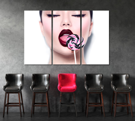 Girl And Lollipop Fine Art Artesty 3 panels 36" x 24" 