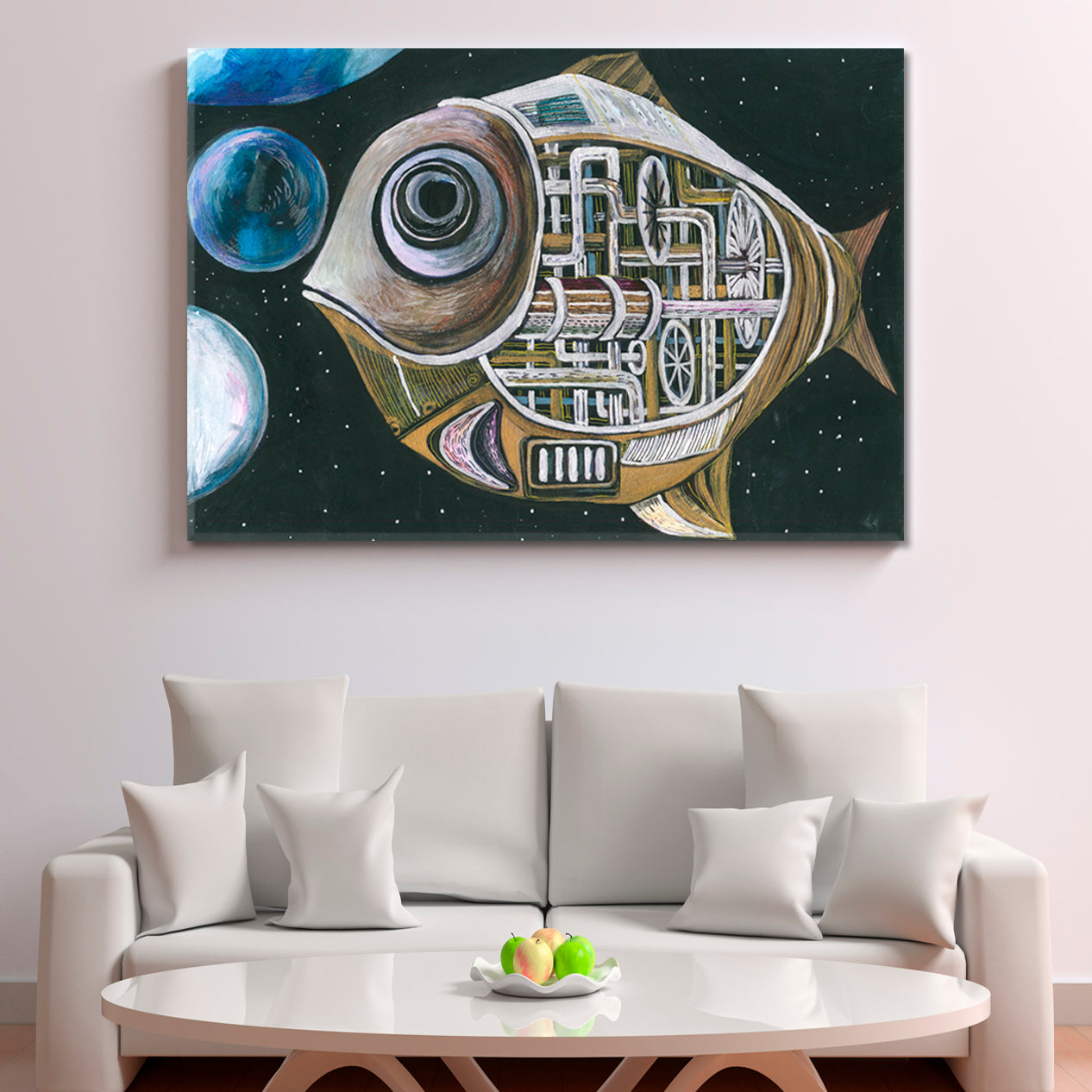 Big Space Mechanical Fish Surreal Abstract Steampunk Style Contemporary Art Artesty   