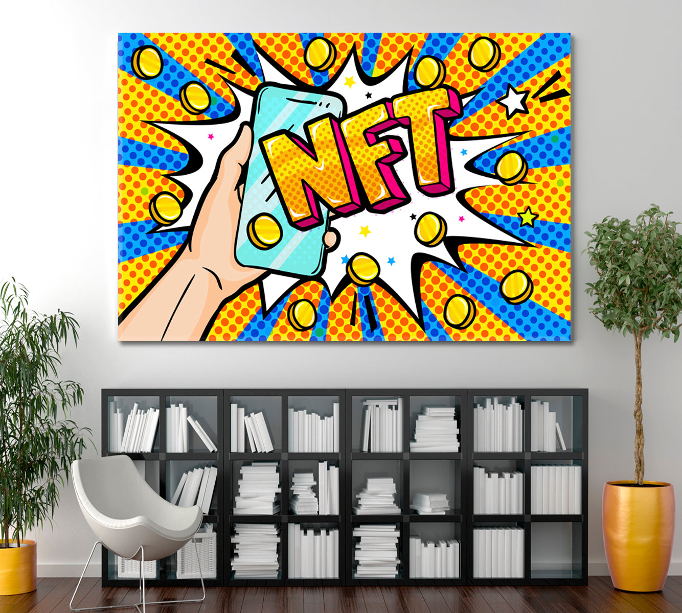 Hand Holding Phone NFT Pop Art Poster Office Wall Art Canvas Print Artesty   