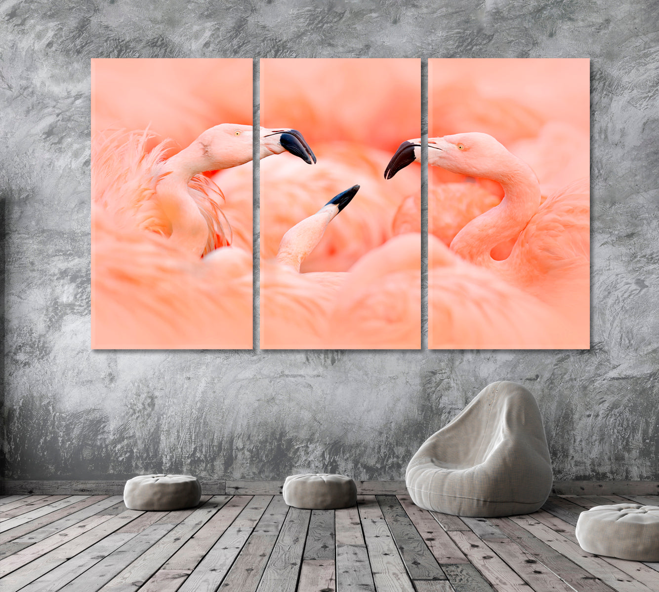 Pink Flamingos Animals Canvas Print Artesty 3 panels 36" x 24" 
