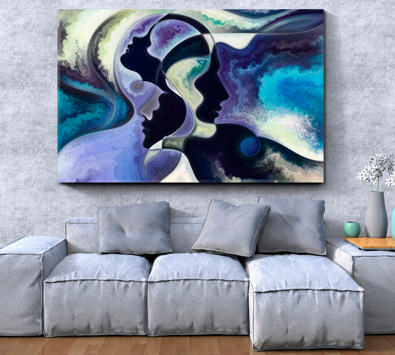 FACES Modern Abstract Expressionism Blue Purple Flowing Curves Abstract Art Print Artesty   