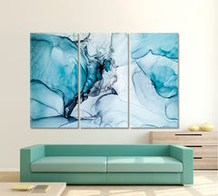 Abstract Blue Modern Highly-textured Marble Ink Pattern Fluid Art, Oriental Marbling Canvas Print Artesty 3 panels 36" x 24" 